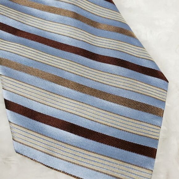 Calvin Klein Striped Silk Tie Blue - Picture 4 of 6